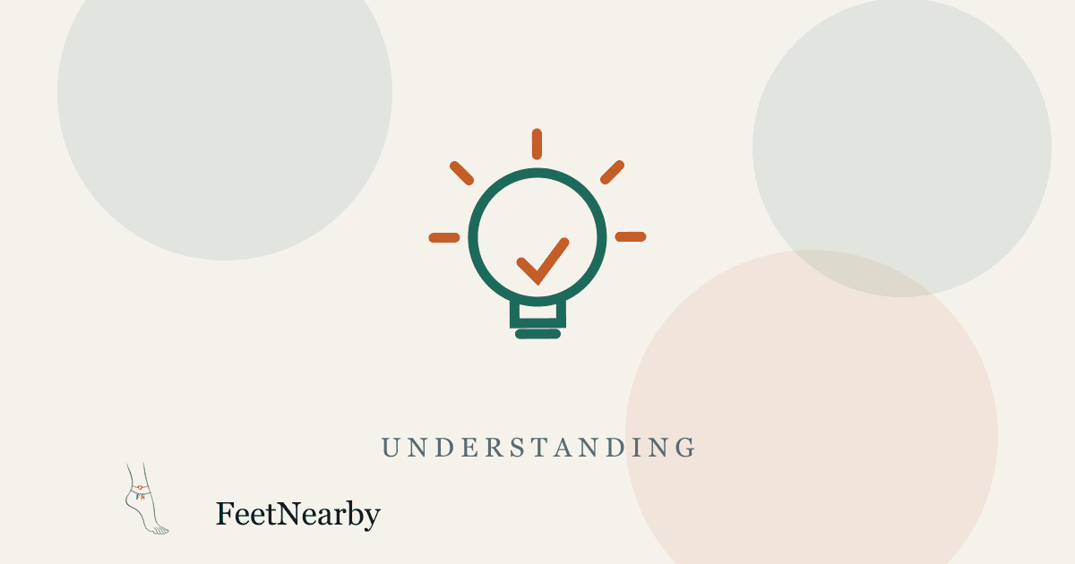 Illustrated card with a line-drawn lightbulb and checkmark in teal and orange — FeetNearby Understanding guide