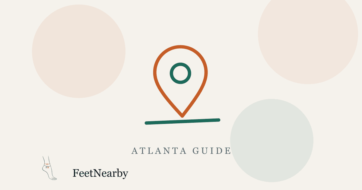 Illustrated card with a line-drawn map pin — Atlanta guide — FeetNearby blog