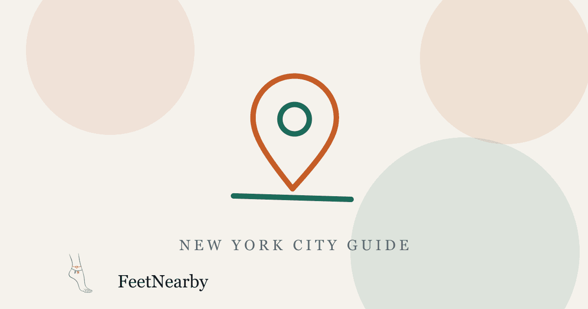 Illustrated card with a line-drawn map pin — New York City guide — FeetNearby blog