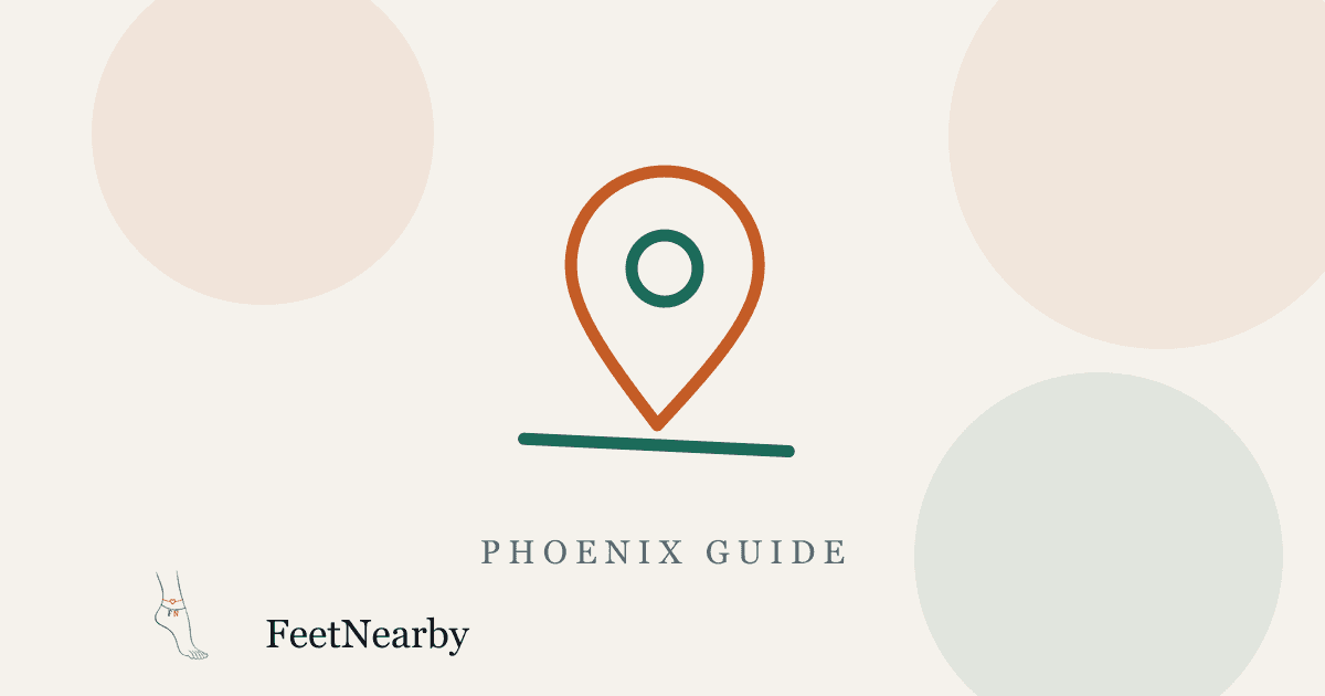 Illustrated card with a line-drawn map pin — Phoenix guide — FeetNearby blog